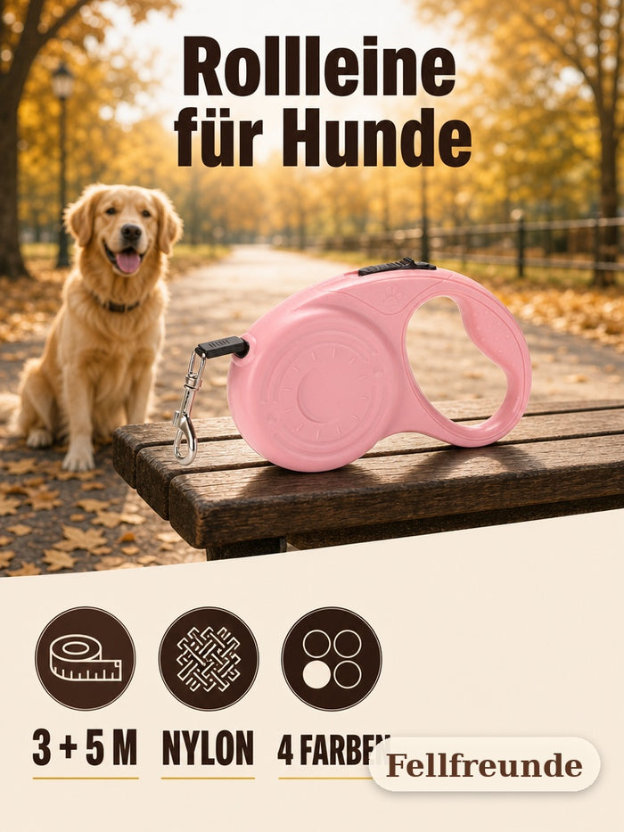 Rollleine für Hunde: 3 und 5 Meter, Nylon, vier Farben
