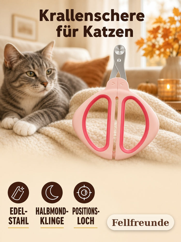 Krallenschere für Katzen: Edelstahl, Halbmondklinge, Positionierloch