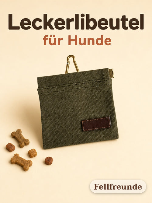 Leckerlibeutel für Hunde aus gewachstem Canvas in Grün mit Karabiner