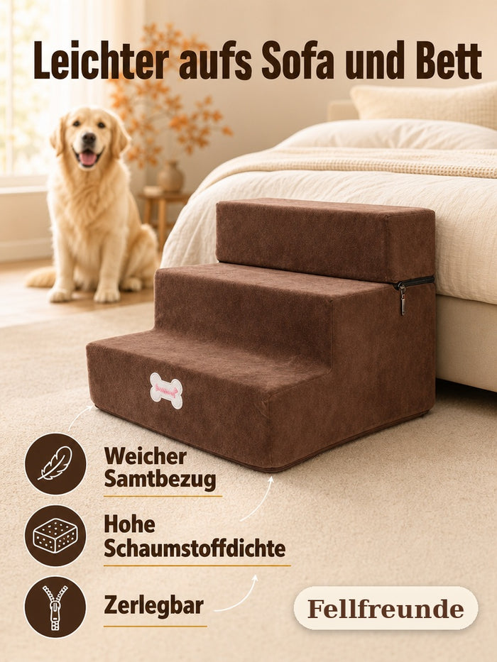 Haustiertreppe mit weichem Samtbezug und hoher Schaumstoffdichte, zerlegbar