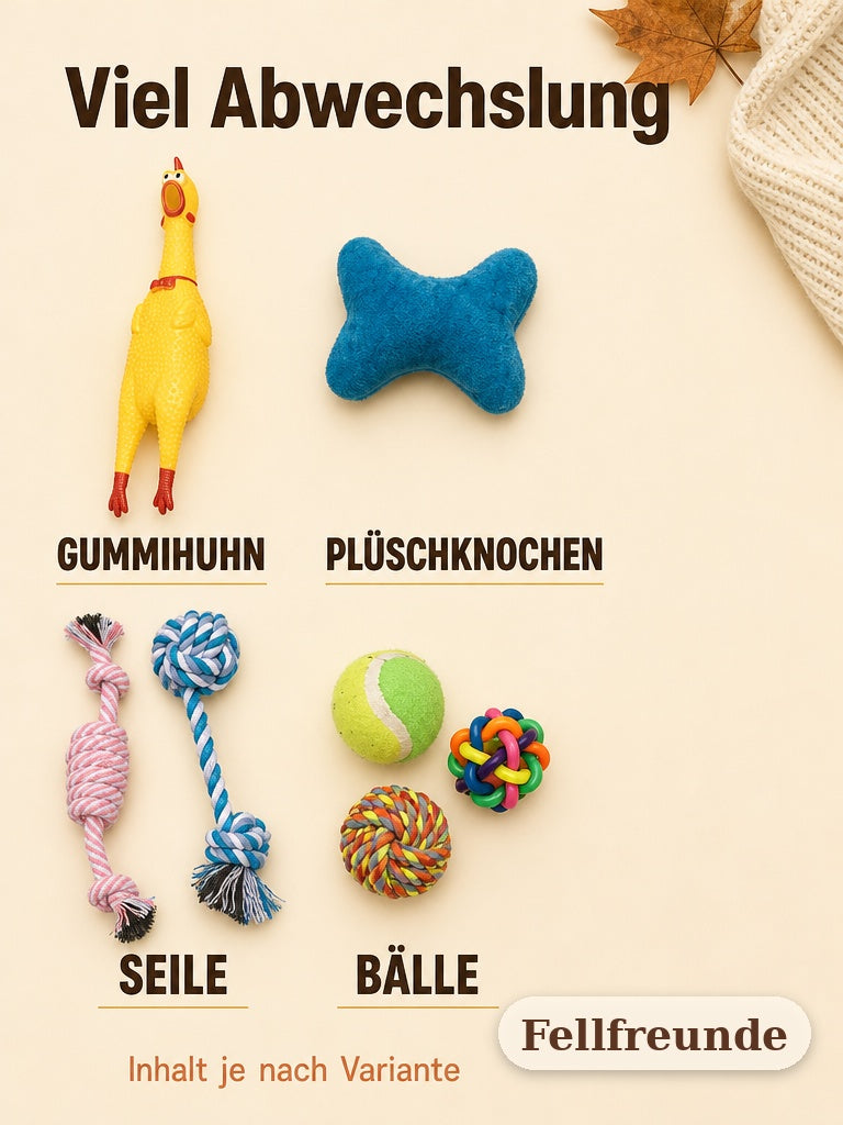 Viel Abwechslung: Gummihuhn, Plüschknochen, Seile und Bälle (6)