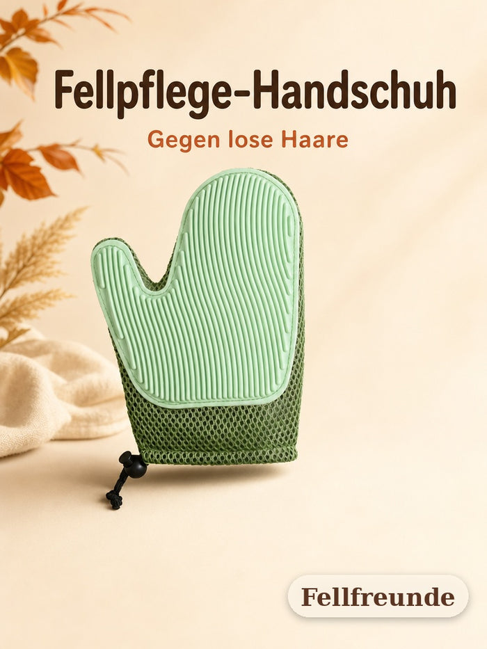 Fellpflege-Handschuh für Katzen in Hellgrün mit gerippter Handfläche und Mesh-Rücken