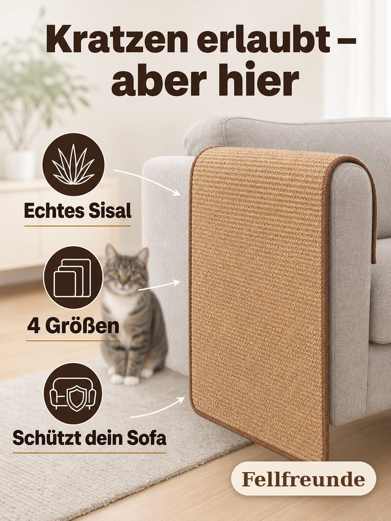 Kratzmatte aus echtem Sisal in 4 Größen schützt das Sofa – Katze sitzt daneben (2)