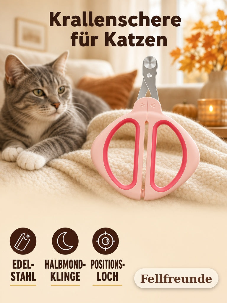 Krallenschere für Katzen: Edelstahl, Halbmondklinge, Positionierloch (2)