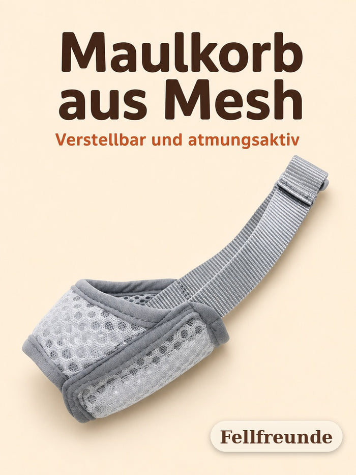 Maulkorb aus Mesh für Hunde in Grau, verstellbar und atmungsaktiv