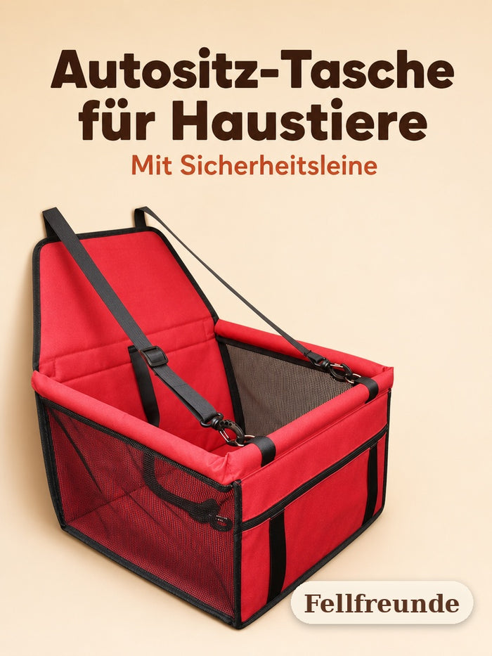 Autositz-Tasche für Haustiere in Rot mit Sicherheitsleine