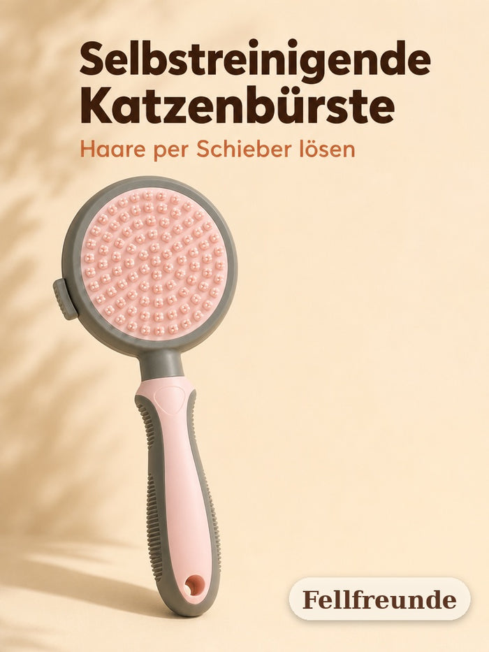 Selbstreinigende Katzenbürste in Rosa mit Schieber