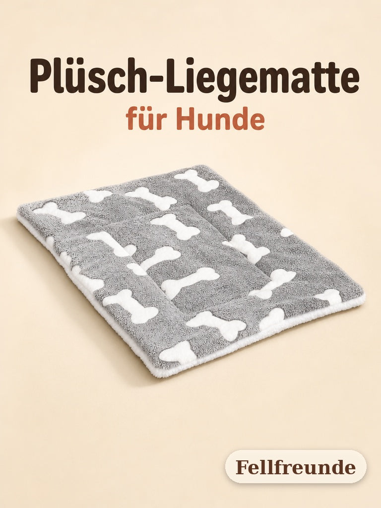 Plüsch-Liegematte für Hunde mit Knochenmuster in Grau, Draufsicht (1)